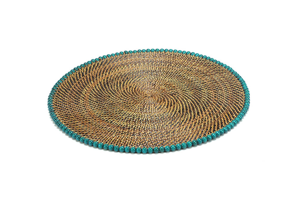 14" Round Placemat with Sea Green Wood Beads - Set of 4 by Calaisio