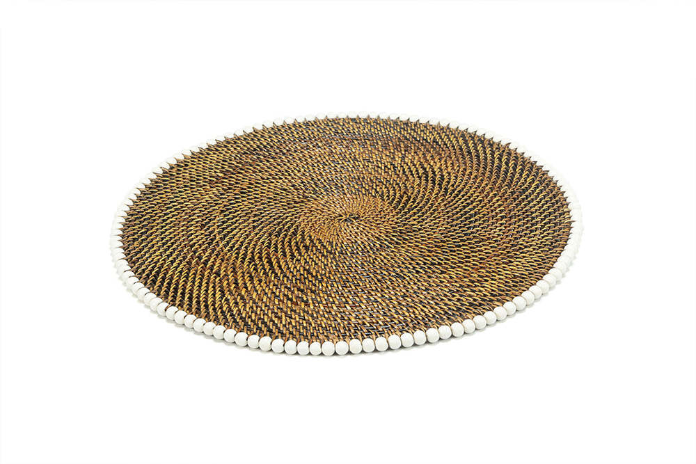 14" Round Placemat with White Wood Beads - Set of 4 by Calaisio