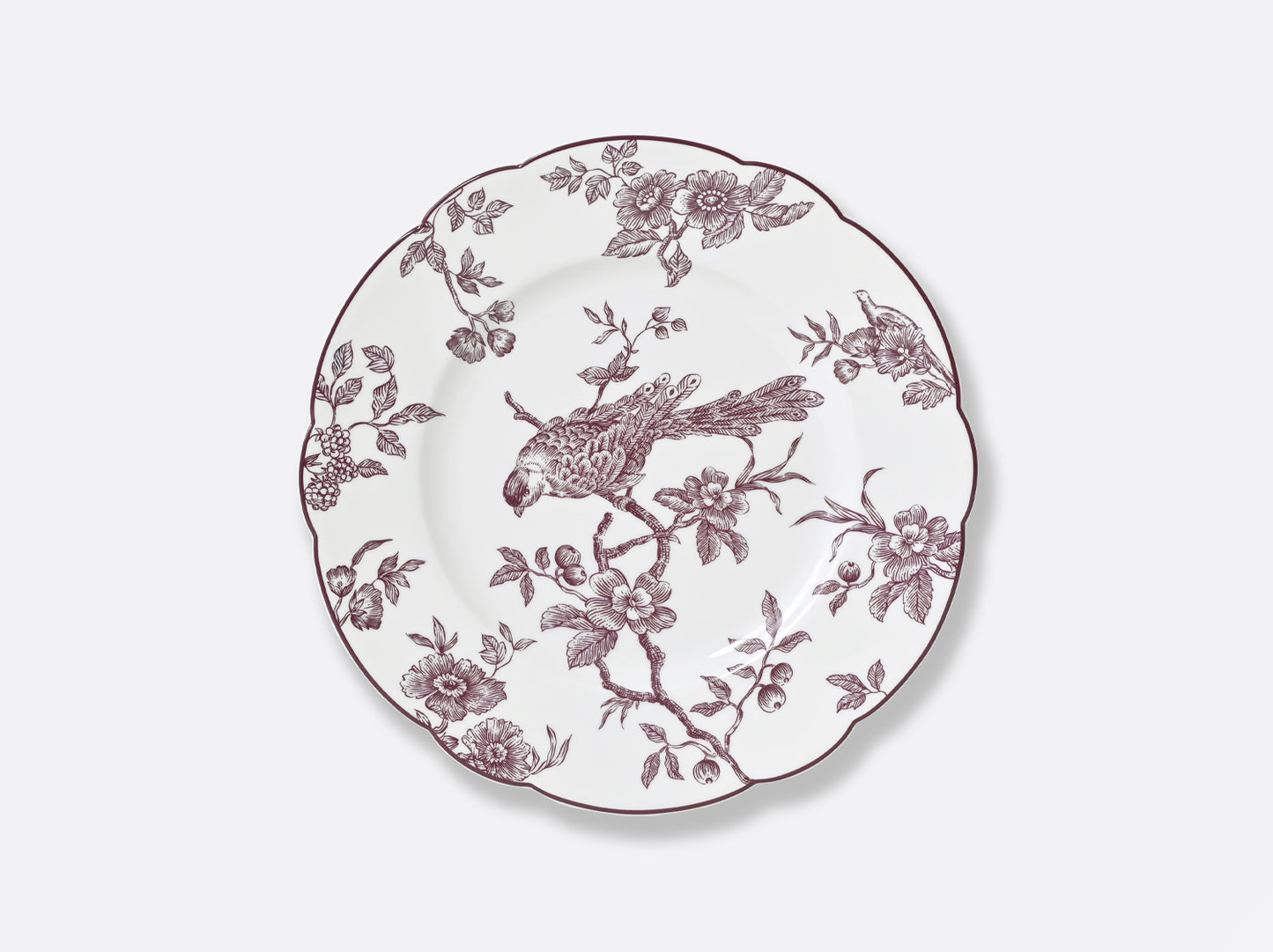 Bernardaud Albertine Prune 8.5" porcelain salad plate with toile-de-Jouy plum decor