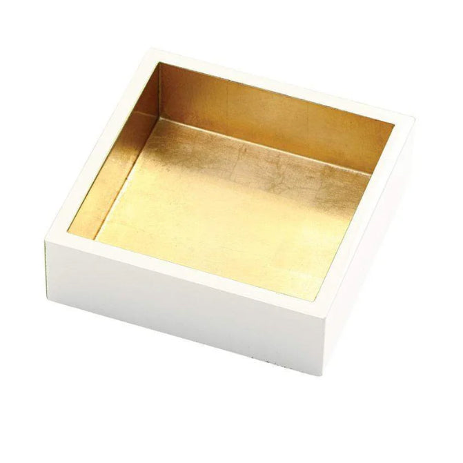 Lacquer Cocktail Napkin Holder in Ivory & Gold by Caspari
