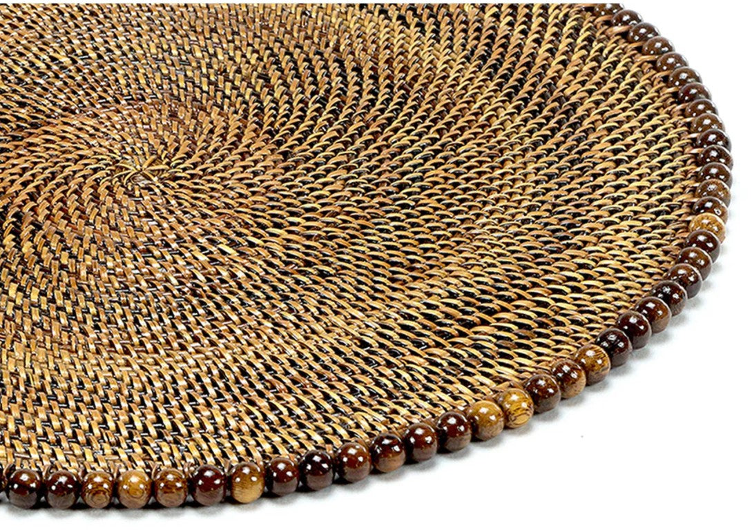 Round Placemat w/Dk Walnut Beads (s/4)