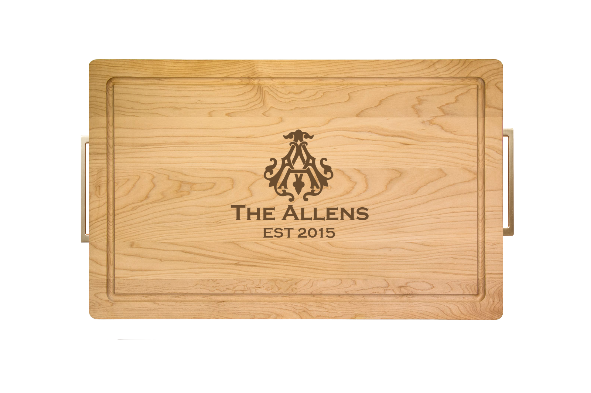 24" Personalized Rectangle Wood Cutting Board with Modern Gold Handles by Maple Leaf at Home