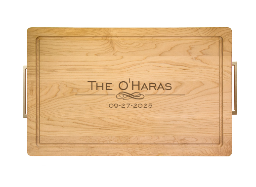 24" Personalized Rectangle Wood Cutting Board with Modern Gold Handles by Maple Leaf at Home