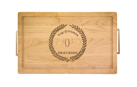 24" Personalized Rectangle Wood Cutting Board with Modern Gold Handles by Maple Leaf at Home