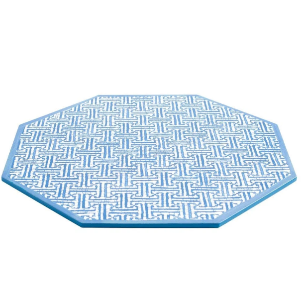 Fretwork Blue Lacquer Octagonal Placemat by Caspari