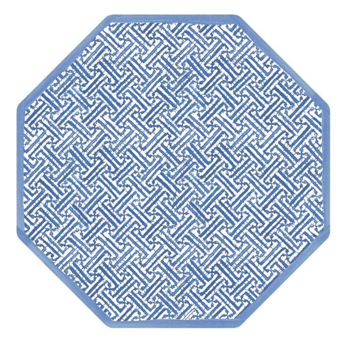 Fretwork Blue Lacquer Octagonal Placemat by Caspari
