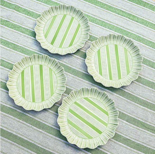 Cabana Stripe Melamine Dinner Plate Set/4 - Seagrass