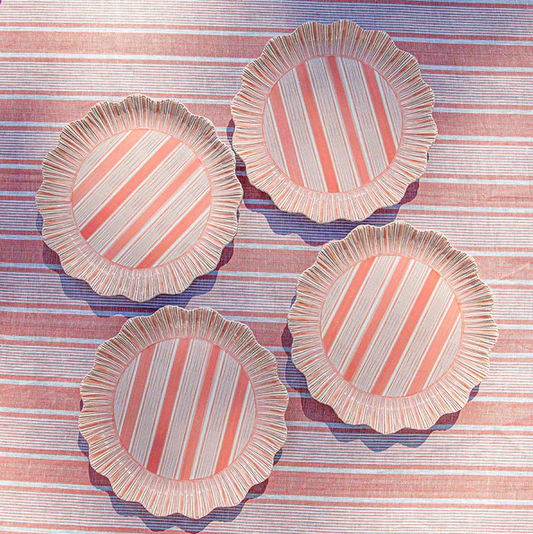 Cabana Stripe Melamine Salad Plate Set/4 - Coral