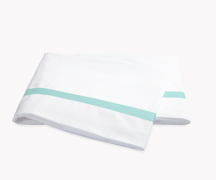 Lowell King Flat Sheet in White with Lagoon