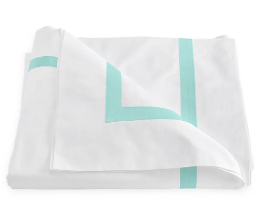 Lowell King Duvet Cover in White with Lagoon Band