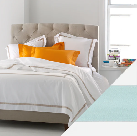 Lowell King Pillowcases in White w/Lagoon Band (pair)