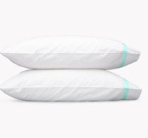 Lowell King Pillowcases in White w/Lagoon Band (pair)