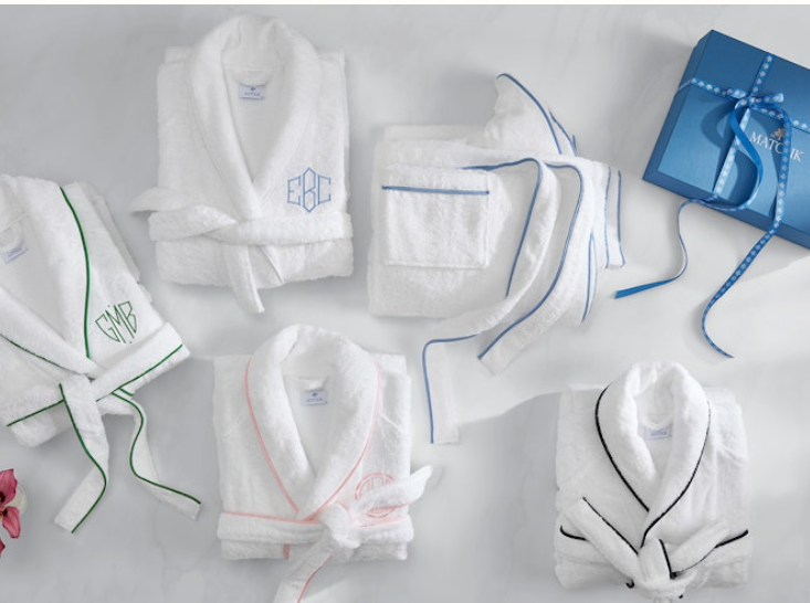 Cairo Robe XL White/Azure with Custom Monogram