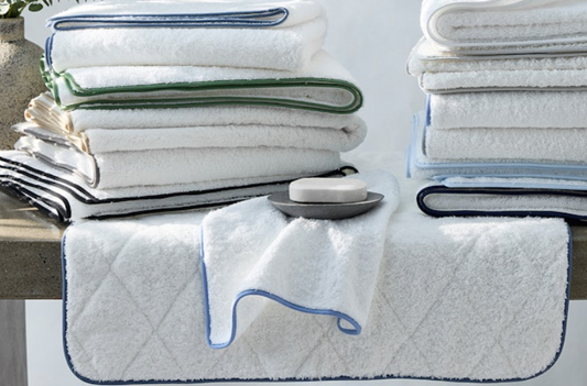 Cairo Bath Towel White with Navy Trim with Custom Monogoram