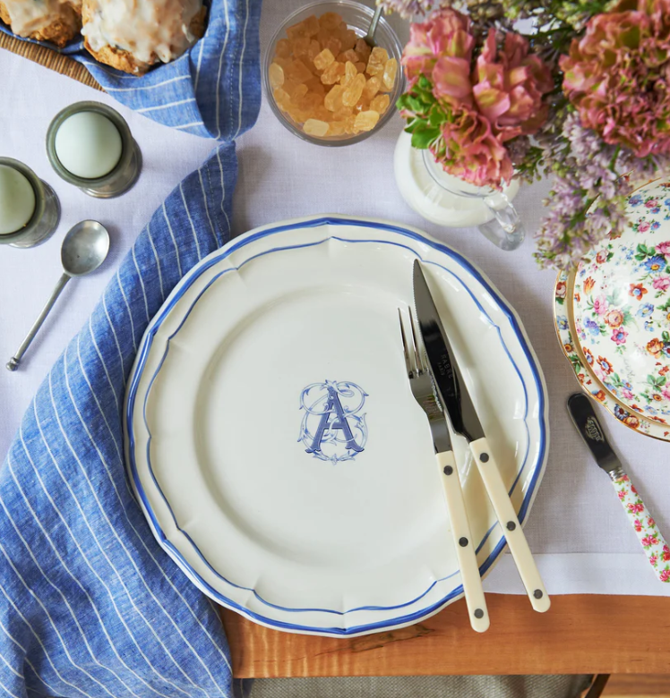 Filet Bleu Monogram with "S" Dinner Plate by Gien
