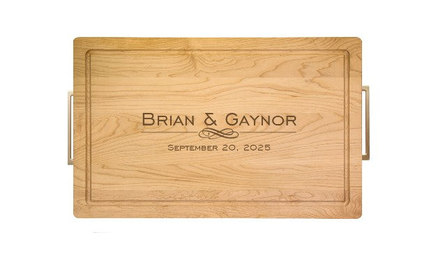 24" Personalized Rectangle Wood Cutting Board with Modern Gold Handles by Maple Leaf at Home