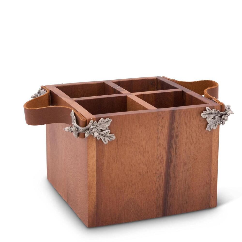 Acorn Oak Leaf Flatware Caddy - Square Box Wood by Vagabond House 1
