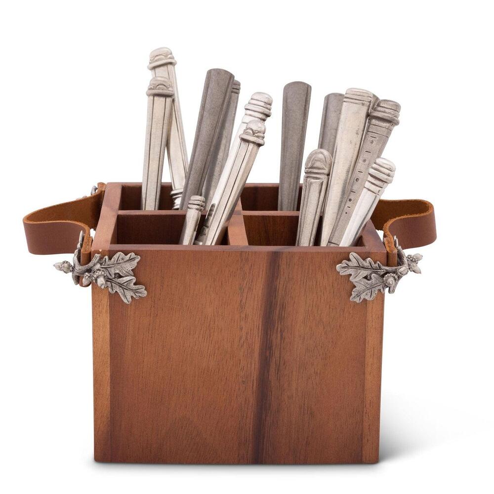 Acorn Oak Leaf Flatware Caddy - Square Box Wood by Vagabond House 2