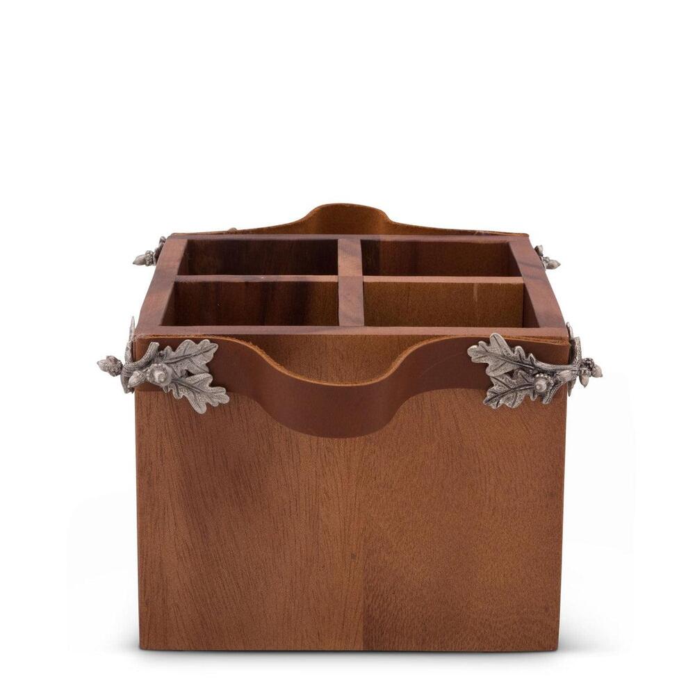Acorn Oak Leaf Flatware Caddy - Square Box Wood by Vagabond House 3