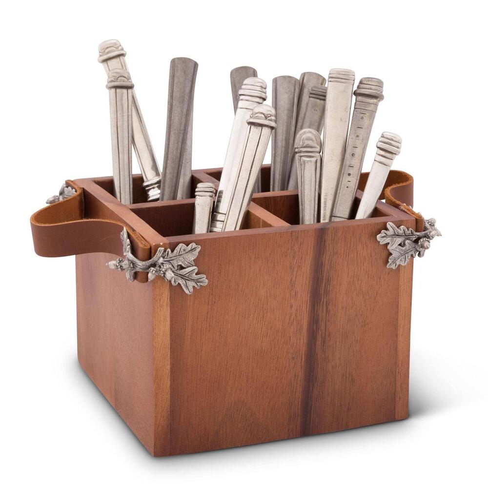 Acorn Oak Leaf Flatware Caddy - Square Box Wood by Vagabond House