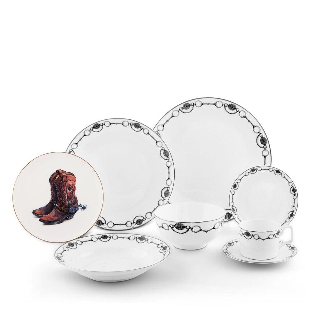 Amarillo Western Boot Pattern Bone China Round Salad Plate by Vagabond House 2