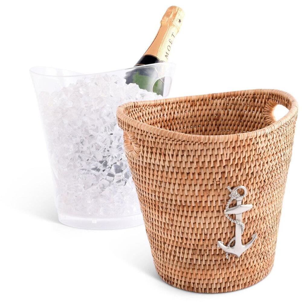Anchor Hand Woven Wicker Rattan Champagne / Ice Bucket by Vagabond House 4
