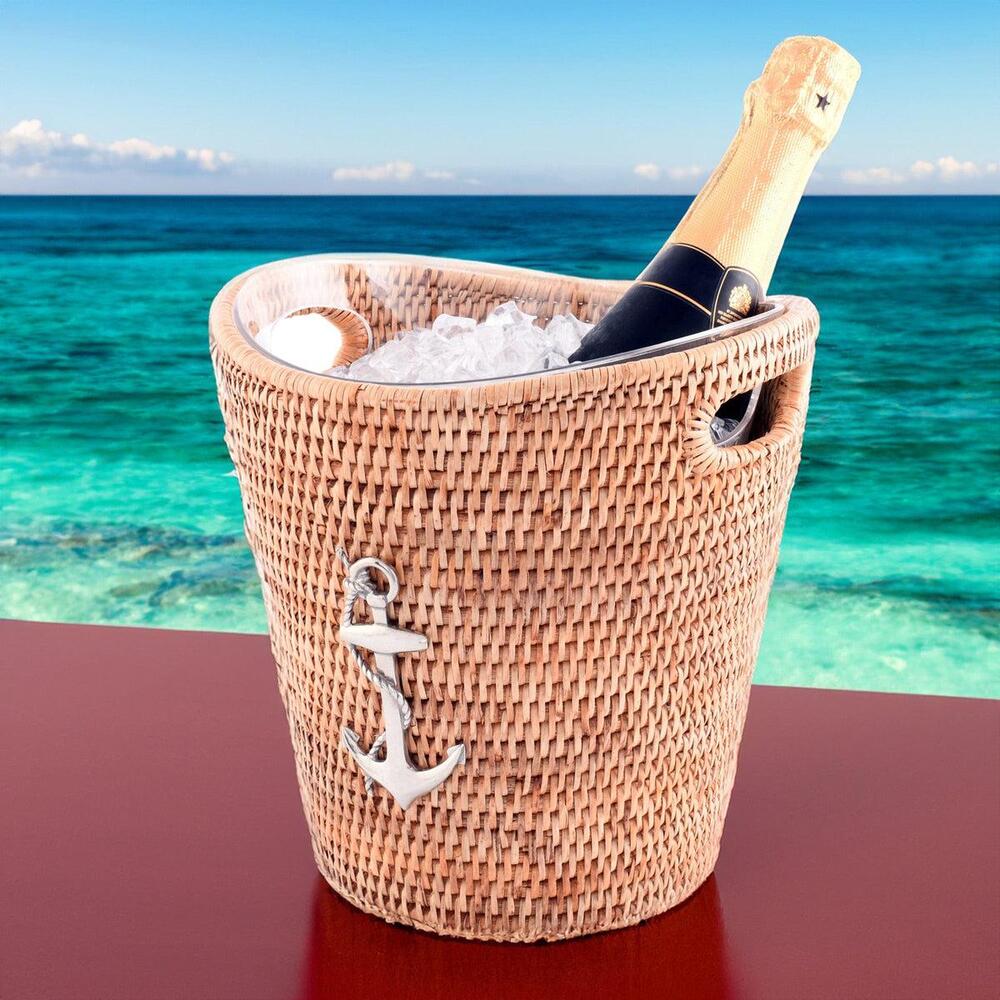 Anchor Hand Woven Wicker Rattan Champagne / Ice Bucket by Vagabond House 5