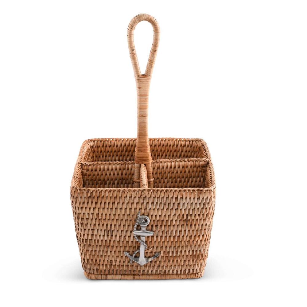 Anchor Hand Woven Wicker Rattan Flatware Caddy by Vagabond House 1