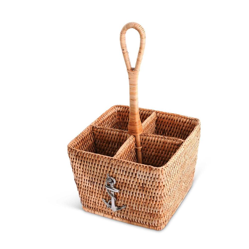 Anchor Hand Woven Wicker Rattan Flatware Caddy by Vagabond House 2