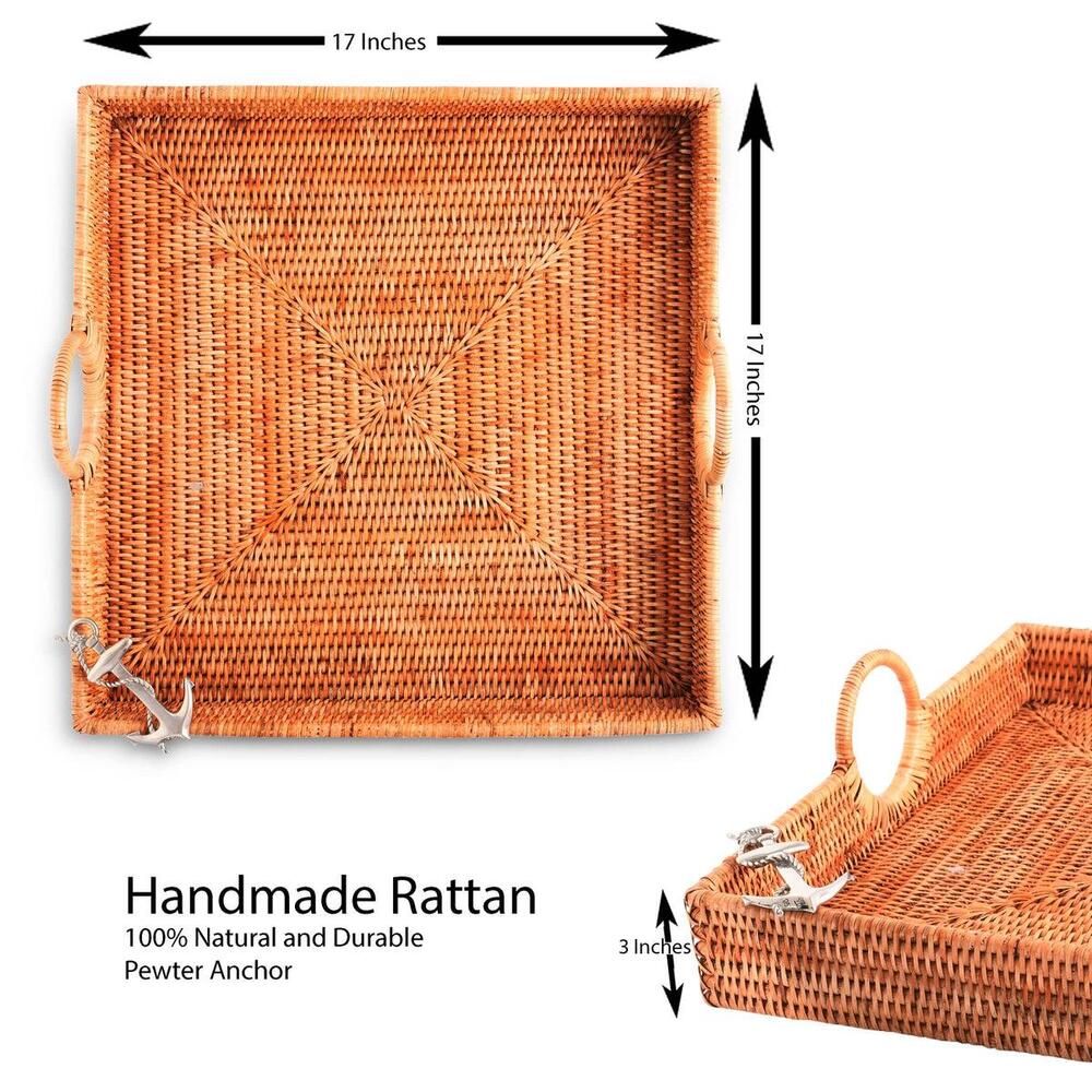 Anchor Hand Woven Wicker Rattan Large Square Tray by Vagabond House 4