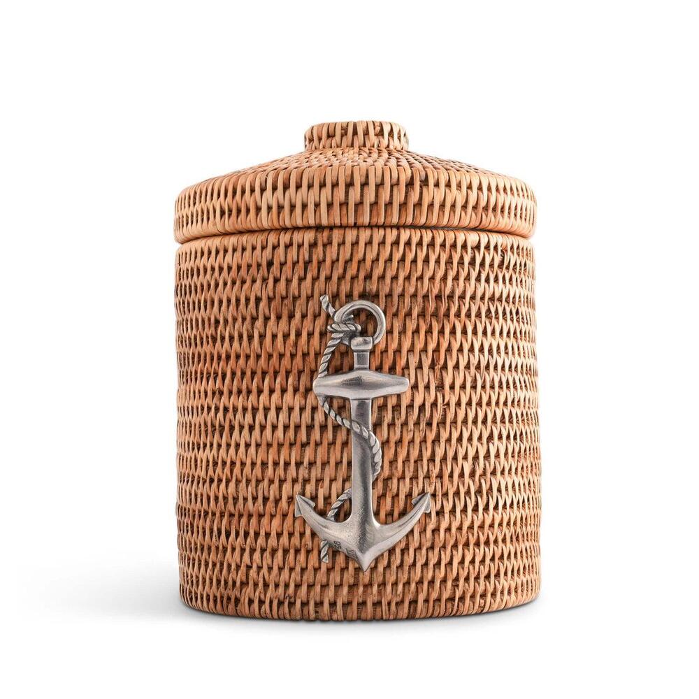 Anchor Hand Woven Wicker Rattan Lidded Ice Bucket by Vagabond House 1