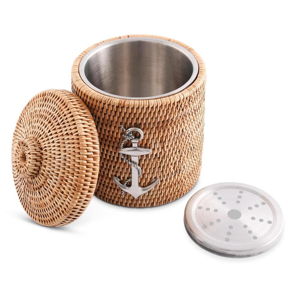 Anchor Hand Woven Wicker Rattan Lidded Ice Bucket by Vagabond House 2