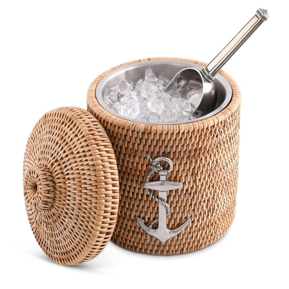 Anchor Hand Woven Wicker Rattan Lidded Ice Bucket by Vagabond House 3