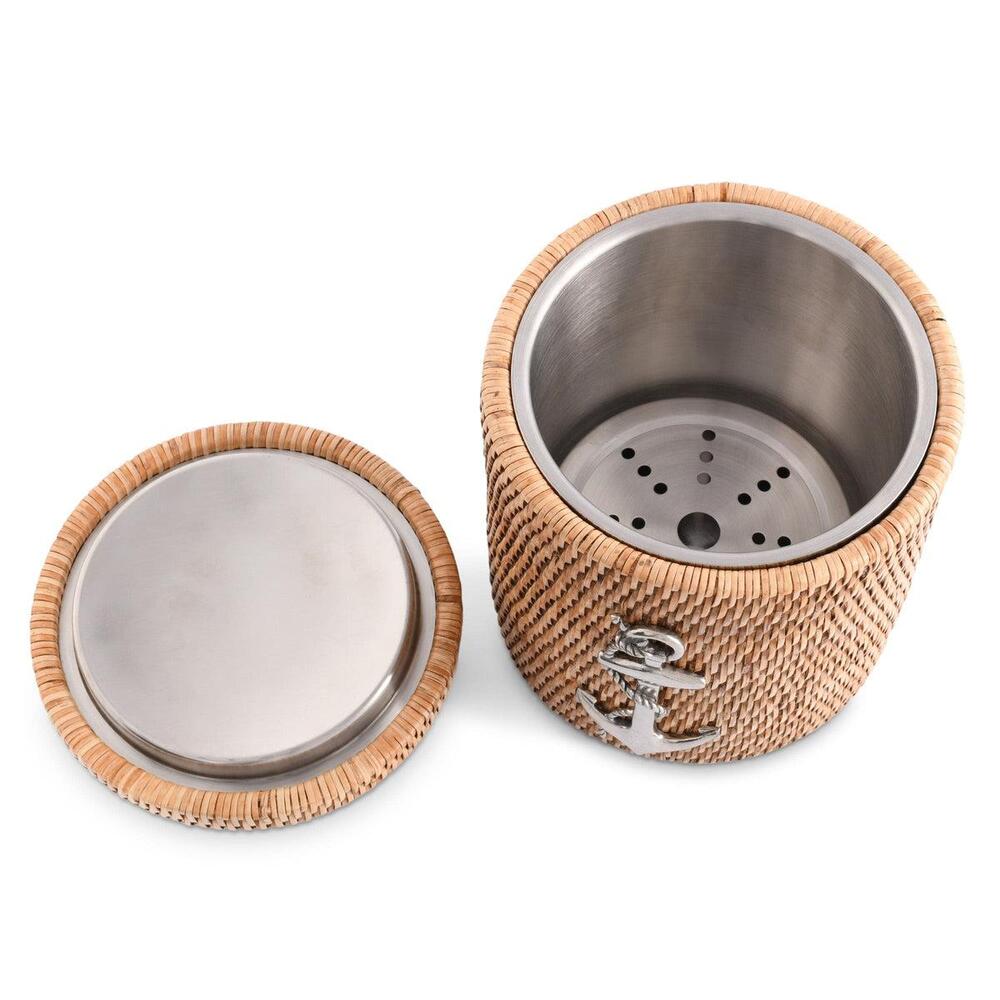 Anchor Hand Woven Wicker Rattan Lidded Ice Bucket by Vagabond House 4