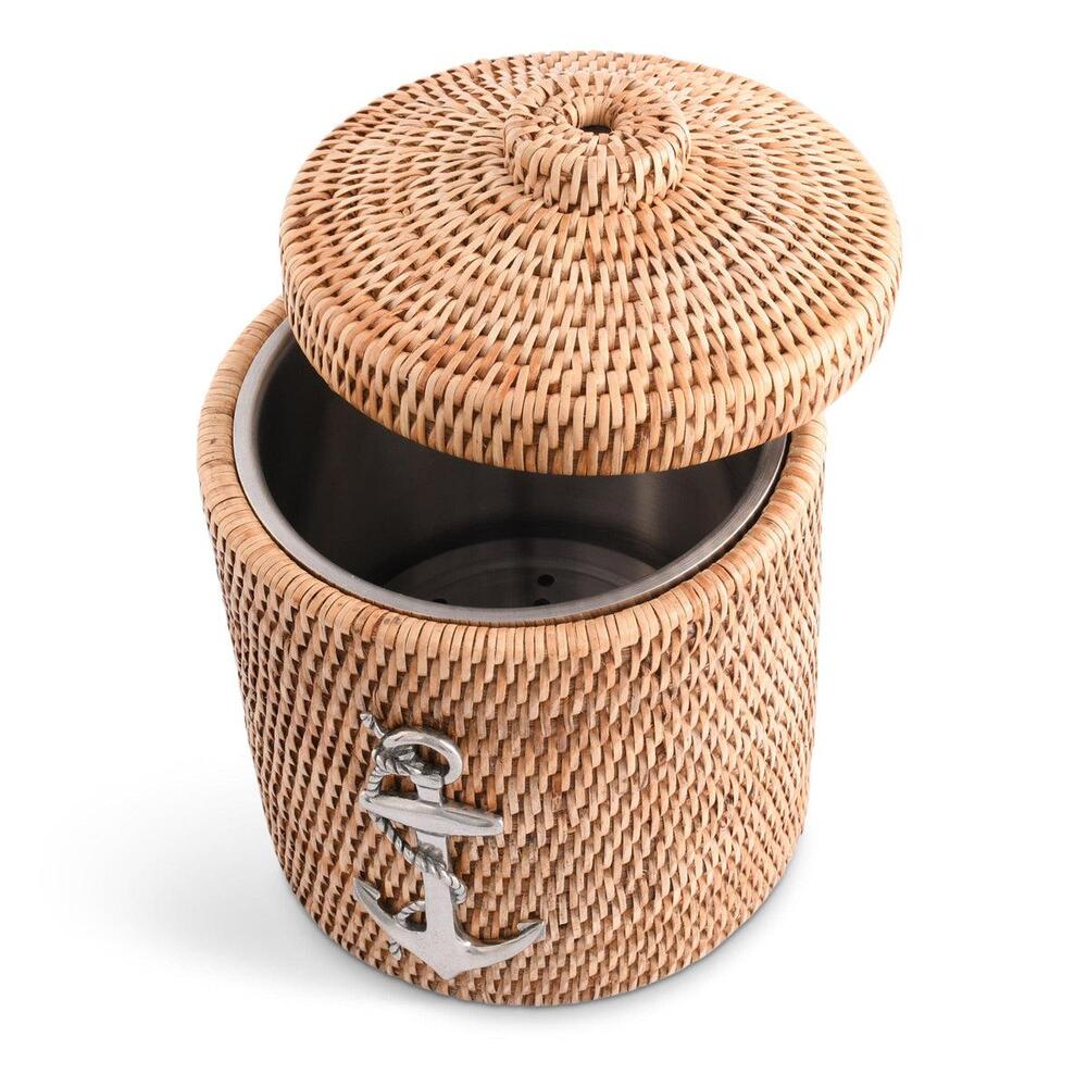 Anchor Hand Woven Wicker Rattan Lidded Ice Bucket by Vagabond House 5