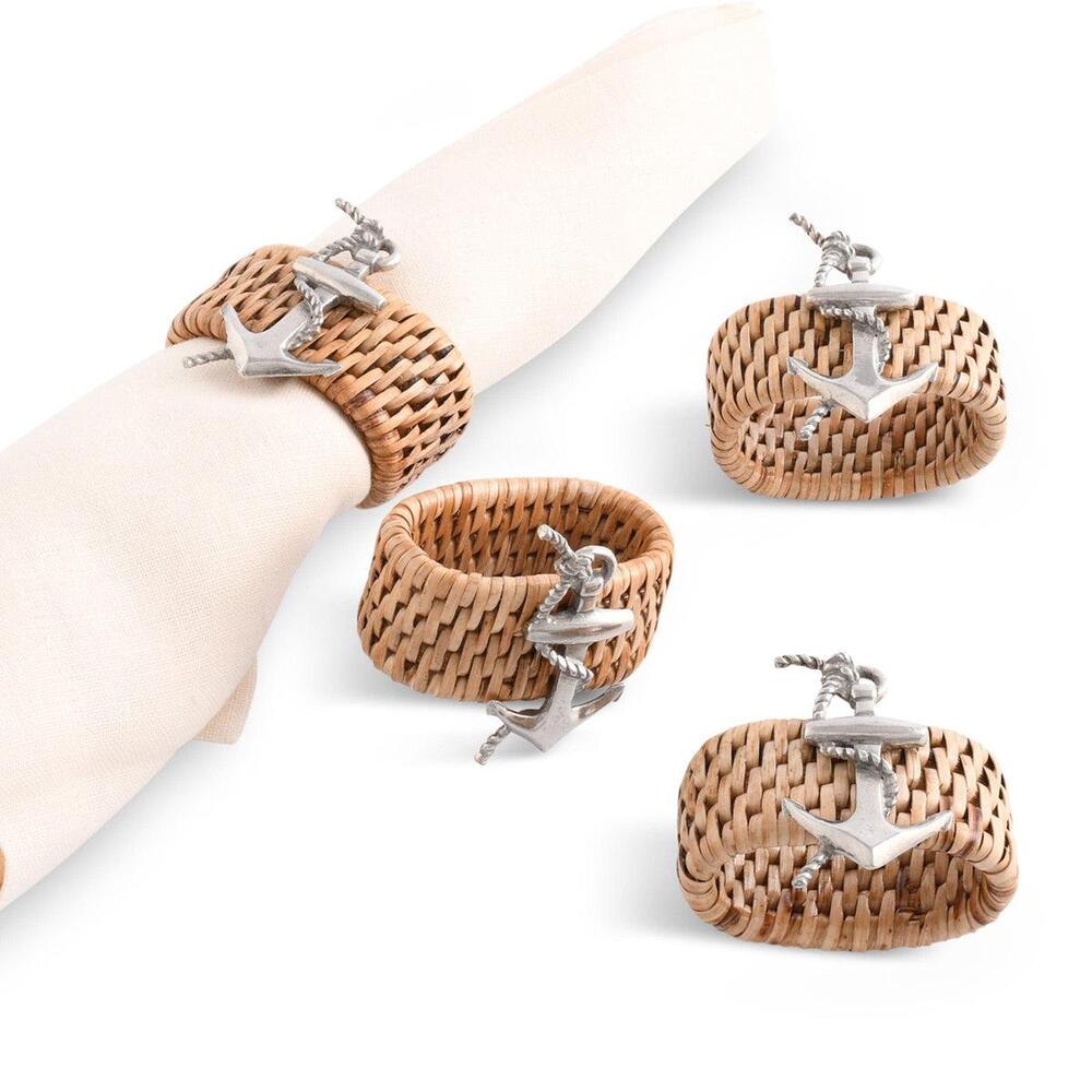 Anchor Hand Woven Wicker Rattan Napkin Ring - Set of 4 by Vagabond House 1