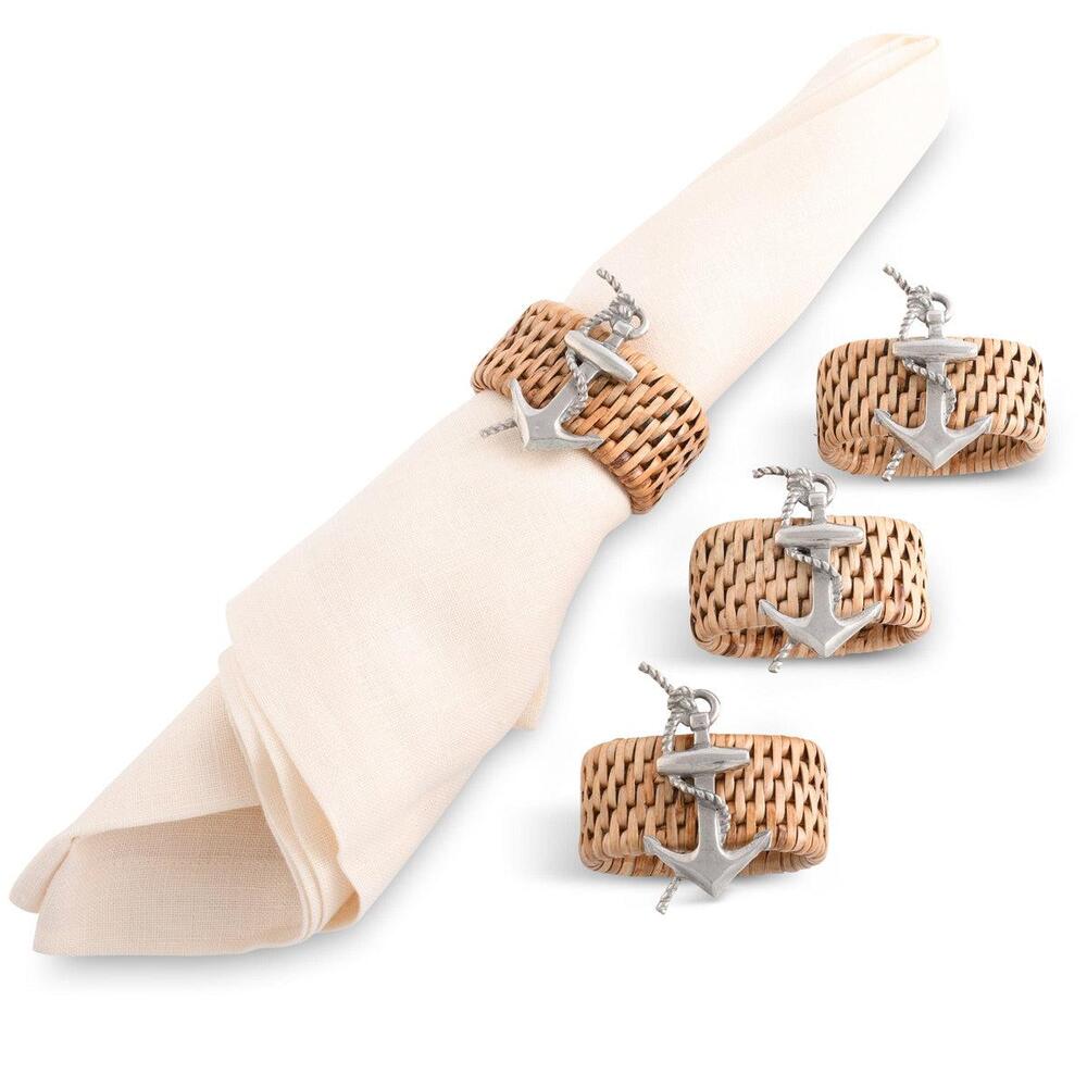 Anchor Hand Woven Wicker Rattan Napkin Ring - Set of 4 by Vagabond House 3