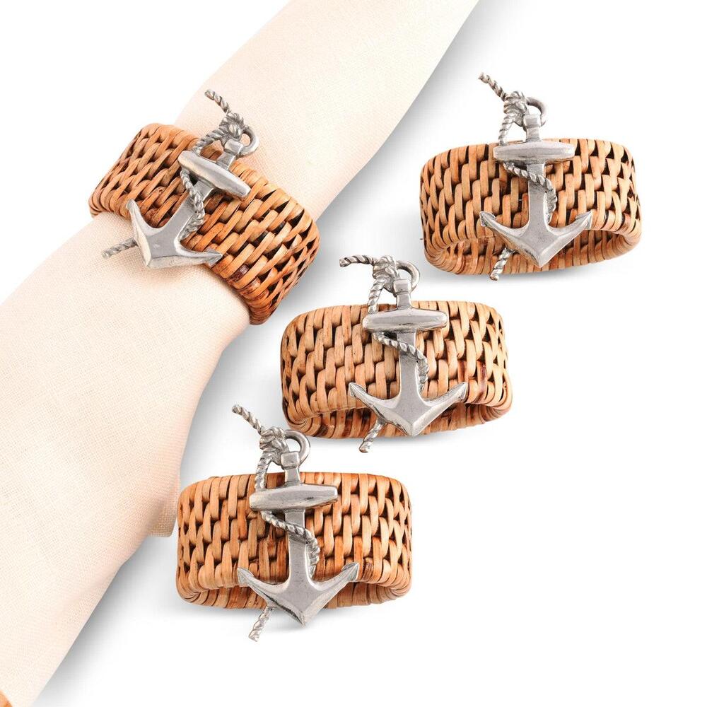 Anchor Hand Woven Wicker Rattan Napkin Ring - Set of 4 by Vagabond House 4