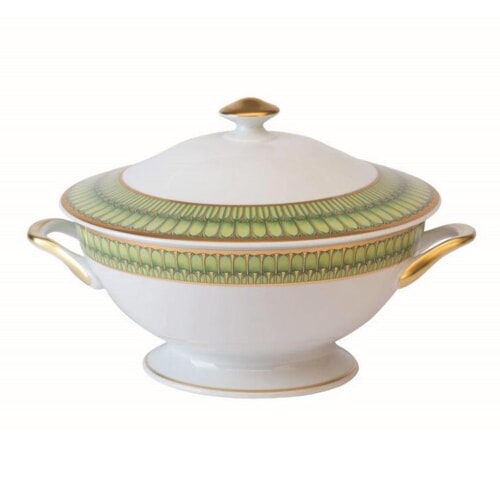 Arcades Green & Gold Soup Tureen by Philippe Deshoulieres