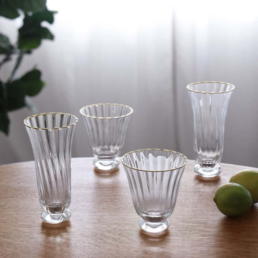Audrey Stemless All Purpose Glass with Gold Rim Set of 4 - Clear & Gold by Beatriz Ball 5