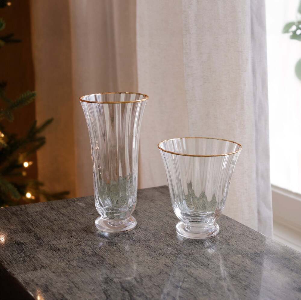 Audrey Stemless Flute with Gold Rim Set of 4 - Clear & Gold by Beatriz Ball