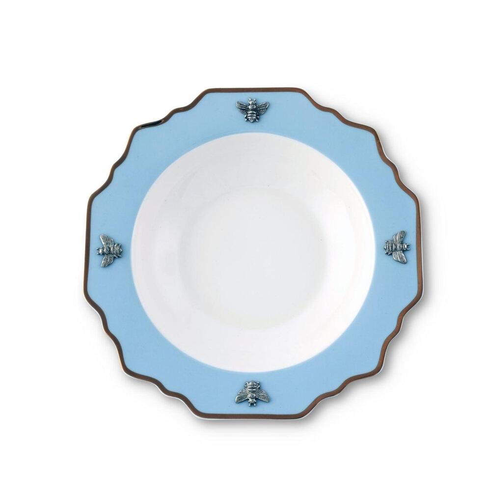 Bee Bone China Soup Plate Blue with Gold Rim by Vagabond House