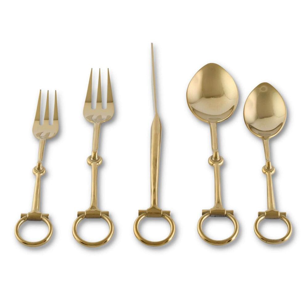 Bit Five piece Flatware Set - Stainless Steel Shiny Gold by Vagabond House