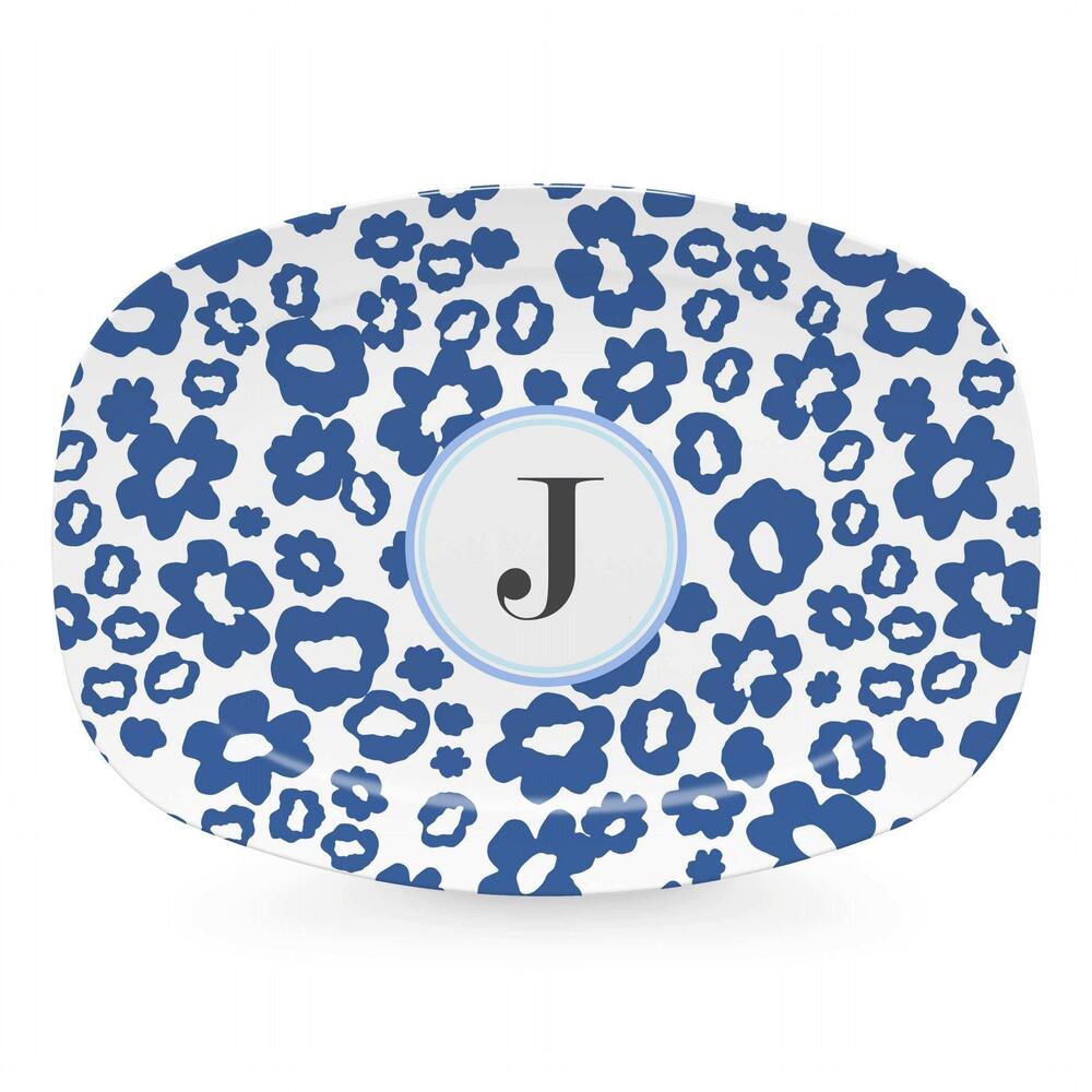 Blue Flower Power Platter - J by Mariposa