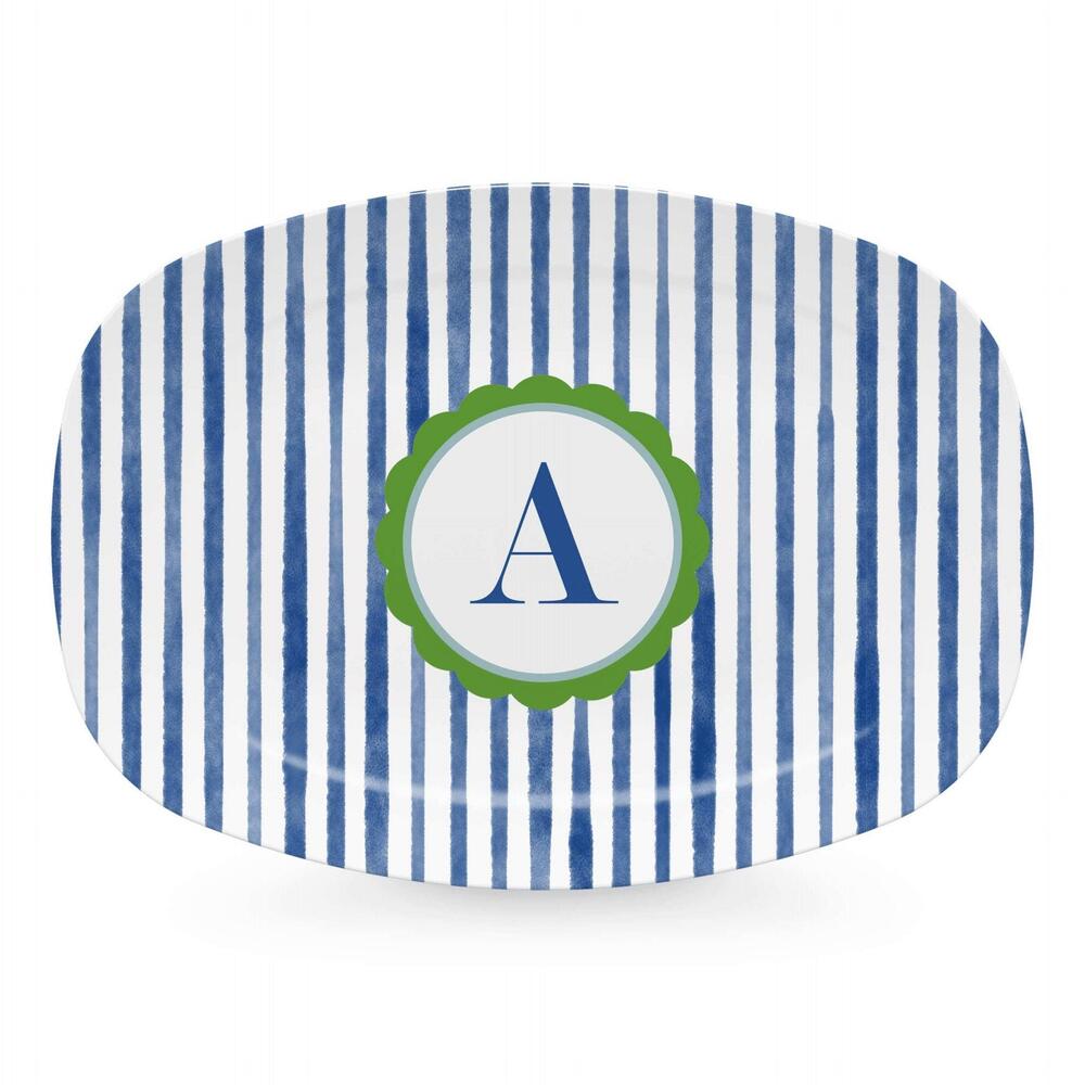 Blue Simple Stripes Platter with Scallop Interior - A by Mariposa