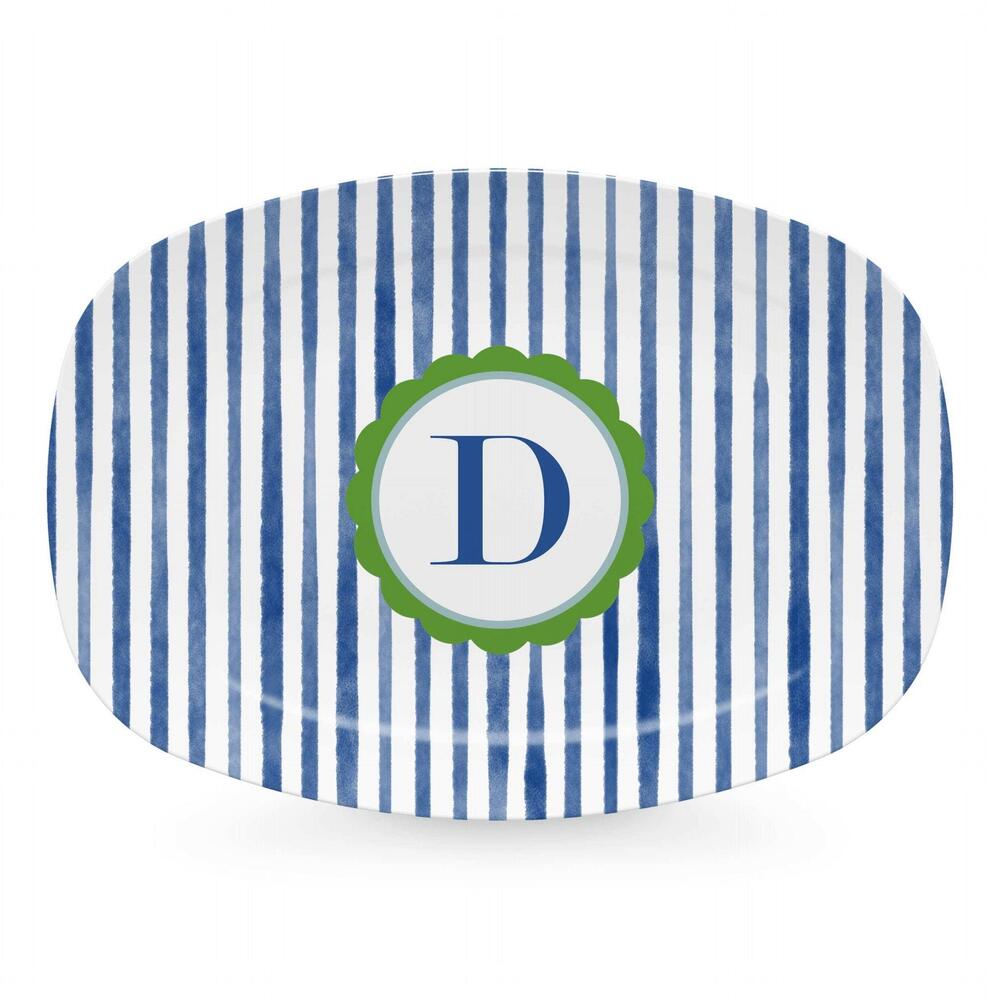 Blue Simple Stripes Platter with Scallop Interior - D by Mariposa