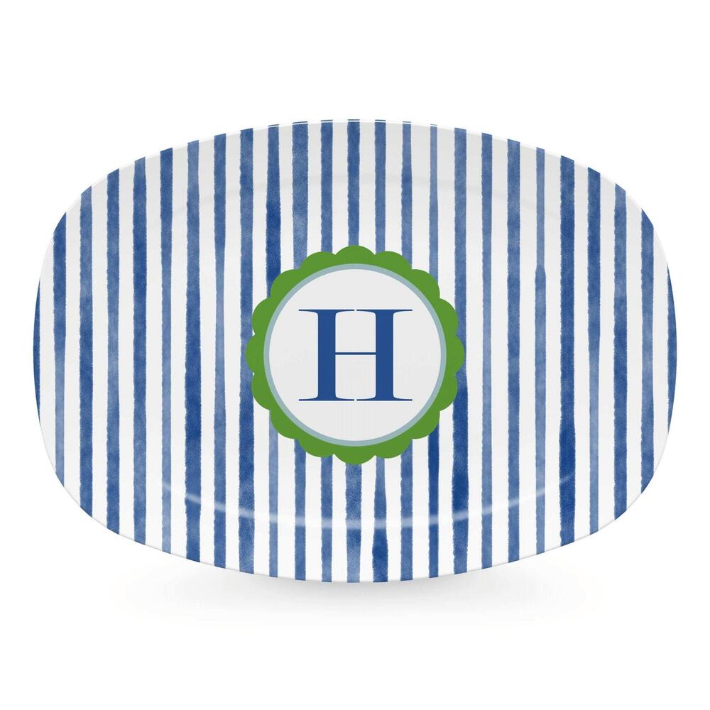 Blue Simple Stripes Platter with Scallop Interior - H by Mariposa