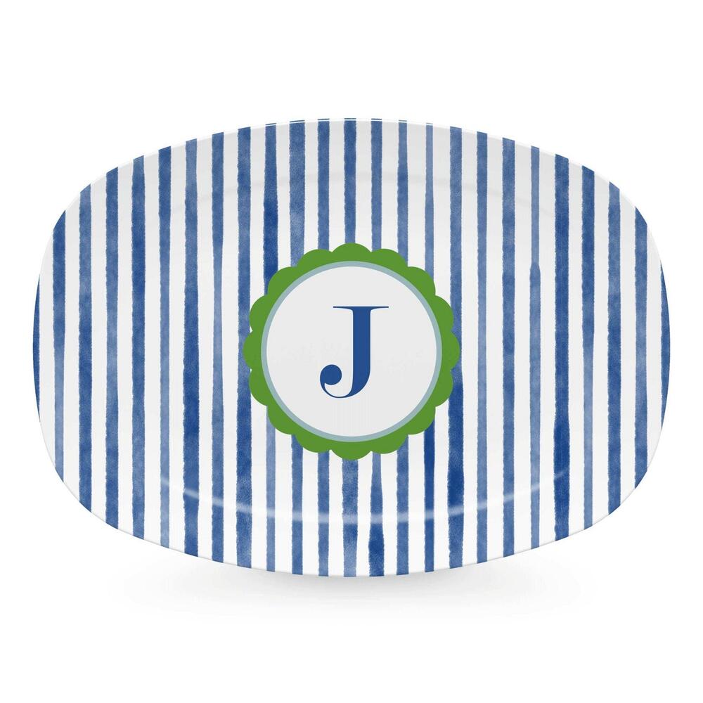 Blue Simple Stripes Platter with Scallop Interior - J by Mariposa