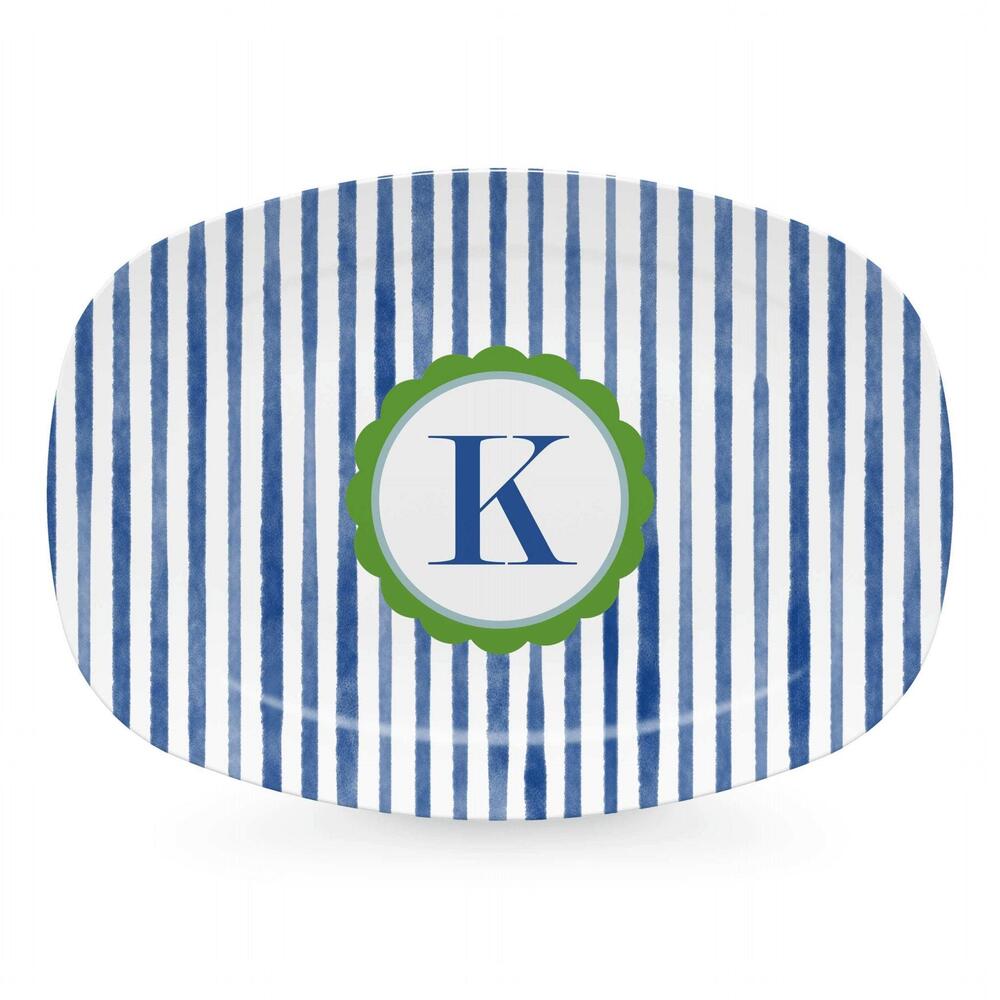 Blue Simple Stripes Platter with Scallop Interior - K by Mariposa