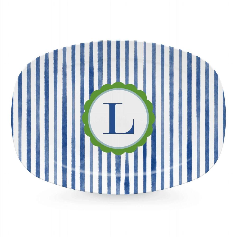Blue Simple Stripes Platter with Scallop Interior - L by Mariposa
